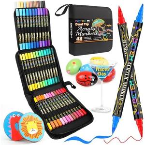 Betem Paint Markers Acrylic Paint Pens, Dual Tip 36 Colors Acrylic Markers with Brush Tip and Fine Point, Art Supplies for Wood, Canvas, Stone, Glass, Rock Painting Kit DIY Crafts Drawing Kit with Bag
