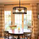 CNRATYE 20" Farmhouse Round Black Chandelier, 5-Light Rustic Dining Room Light Fixtures Over Table, Industrial Glass Chandeliers for Dining Kitchen Living Room, Clear Waterglass Drum Shade