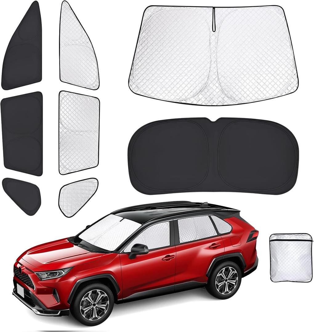 ZATOOTO Car Window Shades for Toyota RAV4 2019-2024, Full Coverage Car Sun Shade for Side Window & Windshield |6-Layer Thickened|Ultra-bright Reflection| Extreme Cooling & Blackout Privacy for Camping