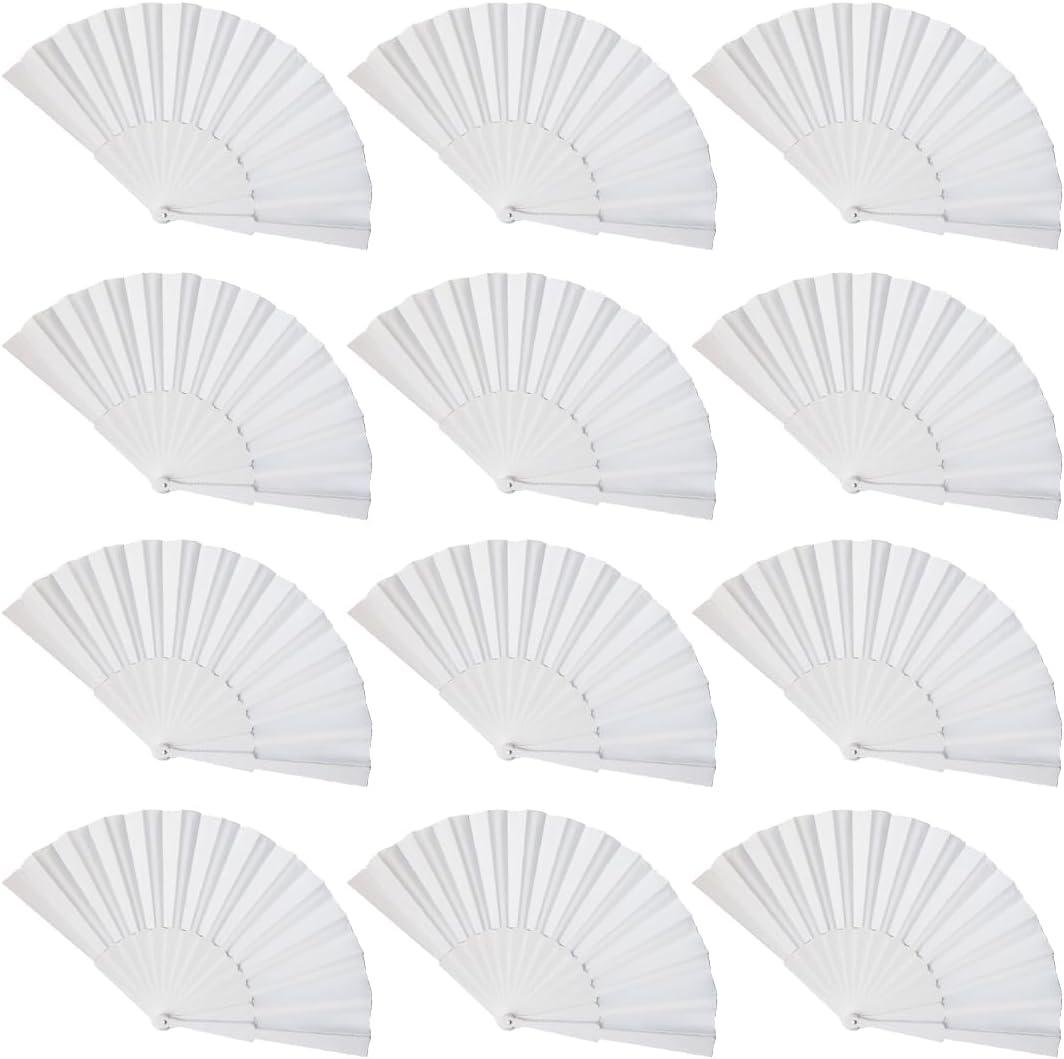 Gionforsy 12pcs Clap Fabric Folding Chinese Tai Chi Fan Set Decorative Folding Hand Fan for Festival Dance Party (White)