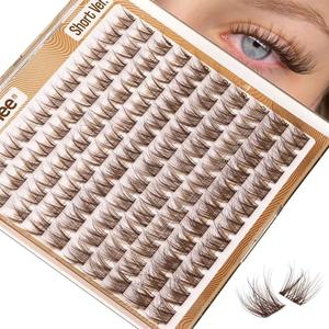 Brown Lash Clusters Short Eyelash Extensions 8-12MM Wispy Cluster Lashes Natural Individual Lashes Dark Brown Eyelash Clusters Clear Band Lash Extensions Everyday DIY Lash Pack by Mavphnee