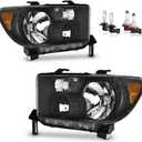 Headlights W/Bulbs for 2007-2013 Toyota Tundra, Fits 2008-2017 Sequoia (Fits 12-14 Sequoia Models WITHOUT Headlight Washer Only, NOT for models with leveling dial)