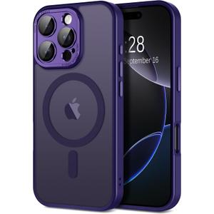 Hython for iPhone 16 Pro Case Magnetic Translucent Matte Phone Cases with Camera Cover Lens Protector [Compatible with MagSafe] Slim Shockproof Bumper Protective Cover for Women Men, Deep Purple