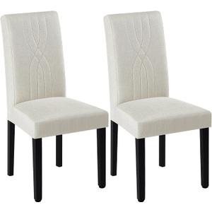 VECELO Upholstered Dining Chairs Set of 2, Modern Fabric and Solid Wood Legs & High Back for Kitchen/Living Room- Beige
