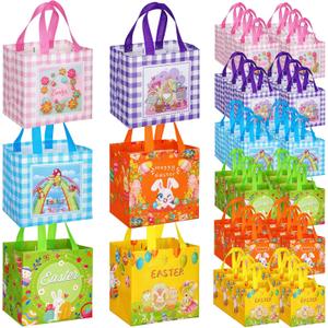 Sanwuta 24 Pcs Easter Gifts Bags with Handles, Easter Basket for Eggs Hunt Game, Non-Woven Holiday Bags for Gifts Wrapping Spring Party Supplies, 8 x 6 x 8 Inch