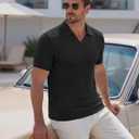 COOFANDY Men's Ribbed Polo Shirts Short Sleeve V Neck Slim Fit Polo T-Shirt Casual Summer Collared Golf Shirt