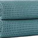 MICROFI New Microfiber Waffle Bath Towels, 2 Pieces, Oversized, Soft, Absorbent, Fast Drying, Lint Free 430 GSM (Green)