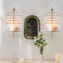 AIM & GGKK Gold Metal Candle Sconce Holder,Hanging Wall Mounted Candle Sconces Holder, Wall Sconces Decor for Bedroom,Bathroom, Dining Room and Office(Set of 2)