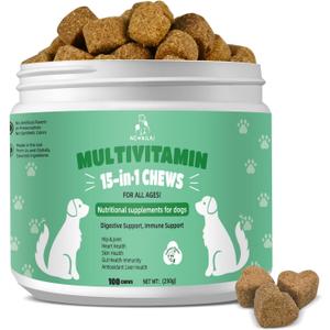 Premium Multivitamin Chewable for Dog - Dogs Vitamins Supplements with Glucosamine HCL Omega-3 Antioxidants Support Digestion Joint Health Immune Function Skin & Coat, Beef Flavor 100 Soft Treats