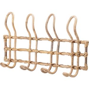 Beige Rattan Wall Hanger with 4 Hooks