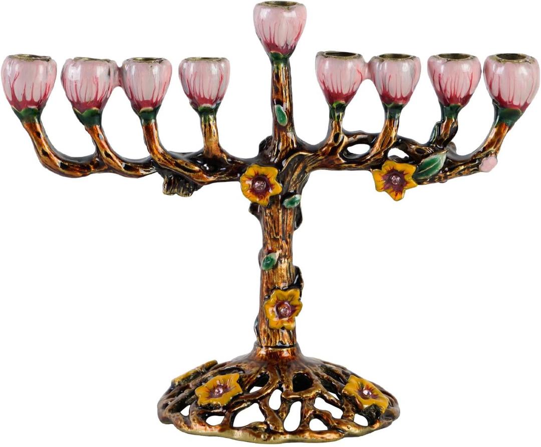 NIKKY HOME Hanukkah Menorah, Metal Jewish Candle Menorah, Artistic Candles Holder Fits All Standard Chanukah Candles Antique Design for Spiritual, Religious & Home Decor - Tree (Brown)