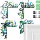 MorningRo 4 Pcs Door Frame Decoration Set Metal, Wall Art Decor Corner Sign Bathroom Decor for Indoor Outdoor Door Window Home Office(Ocean Style 1,Green and Blue)