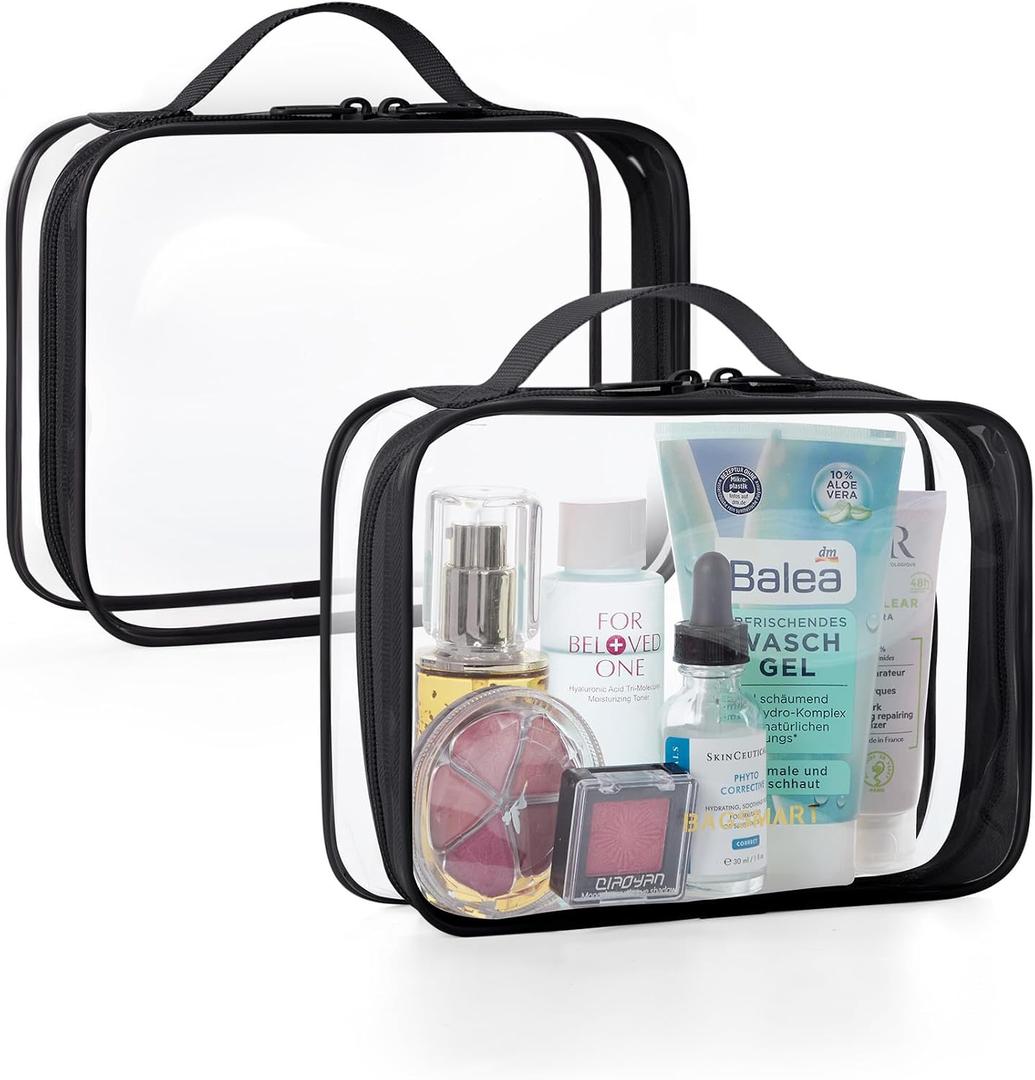 BAGSMART Clear Toiletry Bag, TSA Approved Travel Toiletry Bag Carry On Travel Accessories Bag Airport Airline Quart Size Bags water-resistant Makeup Bag for Women