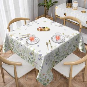 Spring Tablecloth Square 54x54 Inch,Sage Green Wildflower Table Cloth,Stain Resistance Polyester Summer Floral Plant Seasonal Table Covers for Kitchen Dining,Small Tablecloth for Parties Picnic
