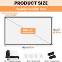 Projector Screen, White Projector Screen, 16:9 No Crease Home Theater Foldable Projection Screen 60"|72"|84"|100"|120"|150" (60 inch Thickened)
