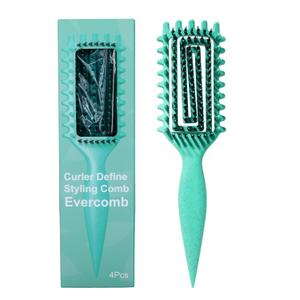 2 x Evercomb Curl Defining Brush for Curly Hair - Detangling & Styling with Lightweight Ergonomic Nylon Bristles, Enhance Curls, Reduce Frizz/Breakage for Women (Green 1Pcs)