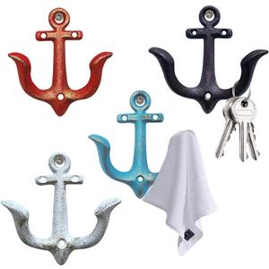 Notakia Vintage Rustic Cast Iron Nautical Anchor Design Wall Hooks Coat Hooks Rack, Decorative Wall Mounted Antique Shabby Chic Metal Towel Coat Hooks Hanger,Screws Included (4 PCS) (Mixed Color 4Pcs)