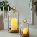 Glass Hurricane Candle Holders for Pillar Candles, Set of 2 (5" & 4" Wide) with Sturdy Glass Dome & Brass Base for Farmhouse, Shabby Chic Vintage Decor (Antique Brass)