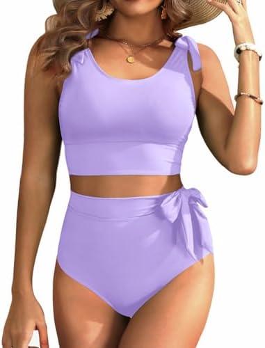 Two Piece High Waisted Swimsuits - Women Tummy Control Bikini Modest Bathing Suit 2PC 2025 Size L