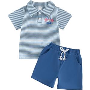 Douhoow Toddler Boy Summer Outfits Short Sleeve Lapel Collar Embroidery T-shirt Tops Shorts Baby Boy Festival Clothes