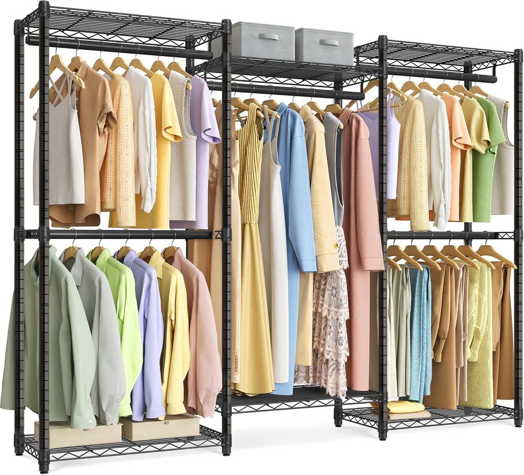 SONGMICS Heavy-Duty Clothes Rack, Garment Rack, Portable Closet, 68.7-Inch Wide Clothing Rack with Adjustable Mesh Shelves and Hanging Rails, Ink Black ULGR433B01