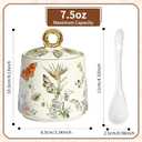 Ceramic Sugar Bowl with Lid and Spoon with Floral Pattern, Gold Trim - 7.5oz Elegant Sugar Jar with Lid and Spoon, Nordic Style for Kitchen, Dining, Cafe, Gift Idea (B)