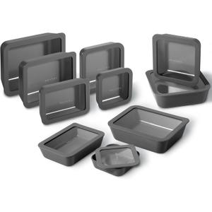 Ceramic Coated Glass Food Storage Containers | No PTFE, PFOA, PFAS, and BPA | Reusable Non Toxic Meal Prep Containers with Glass Lids | Easy To Store | 5 Piece Set [Onyx]