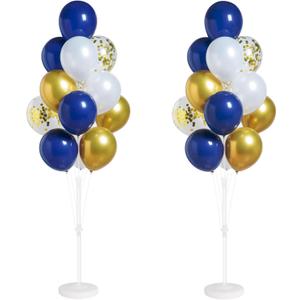 Navy Blue Gold Confetti Balloon Column Stand Kit Set of 2 Included-Balloon Sticks with Base & Pole, Backdrop Decoration for Metallic Chrome Wedding, Baby Shower, Birthday, Anniversary Party