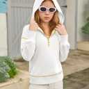 Girls Half Zip Hoodies Kids Fashion Long Sleeve Drop Shoulder Hooded Sweatshirt Pullover 5-14 Years White