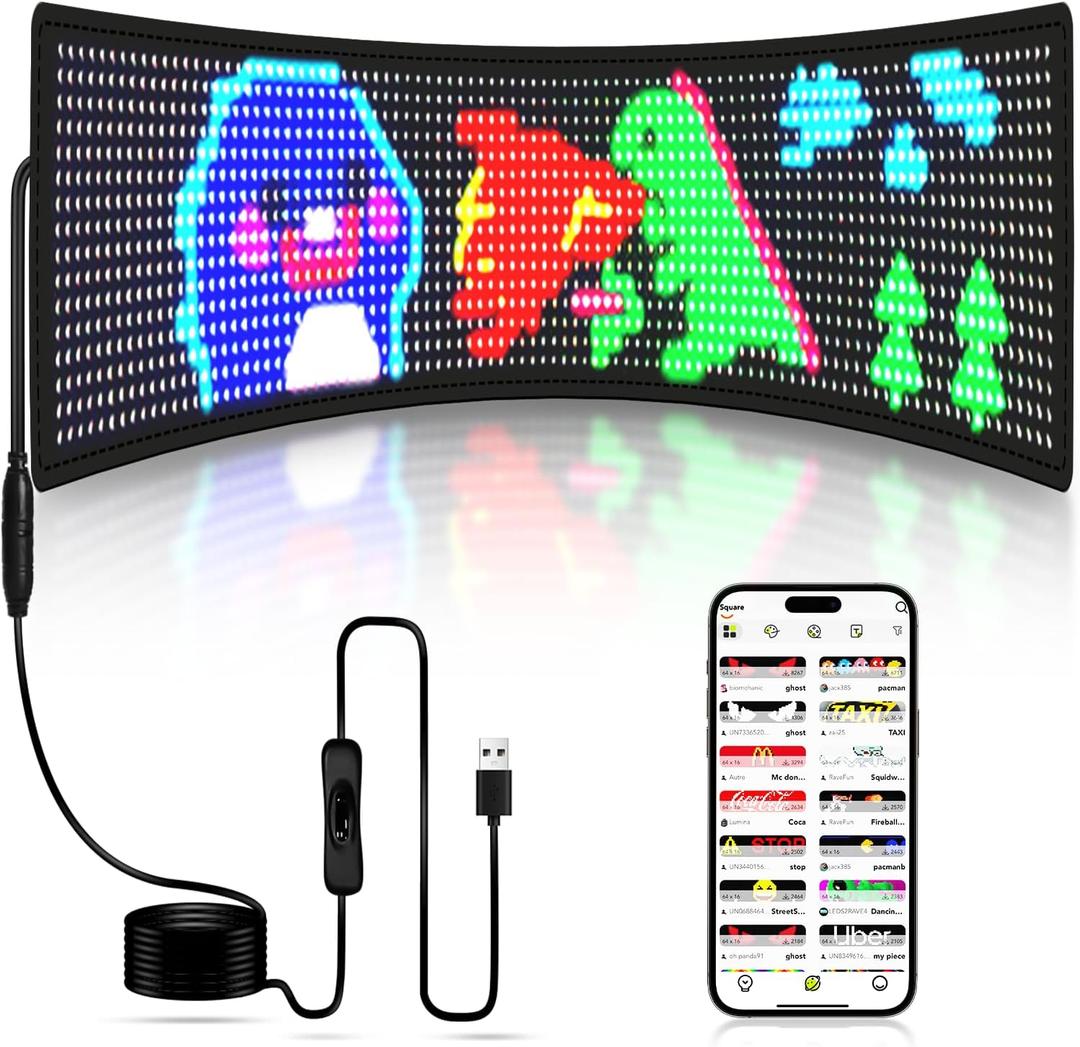 LED Sign, 23"x5" Programmable LED Sign with Bluetooth APP Control - Huge Bright Scrolling Text/Animations for Car, Store, Christmas Advertising
