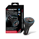 Monster Bluetooth FM Transmitter for Car Cigarette Lighter with 20W QC3.0 USB A & USB C PD Charger, Bass Boost Button, Flash Drive Port, Google Voice & Siri Compatible, Hands-Free Calls, Microphone