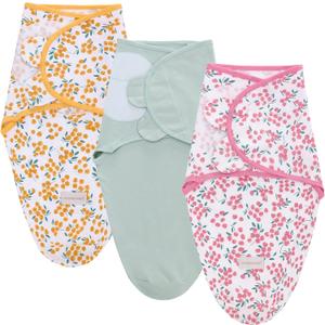 LAT Swaddle Blanket Baby Girl Boy Easy Adjustable 3 Pack Infant Sleep Sack Wrap Newborn Babies 100% Cotton Sleep BagCherry Yellow+Pink 3-6 Months