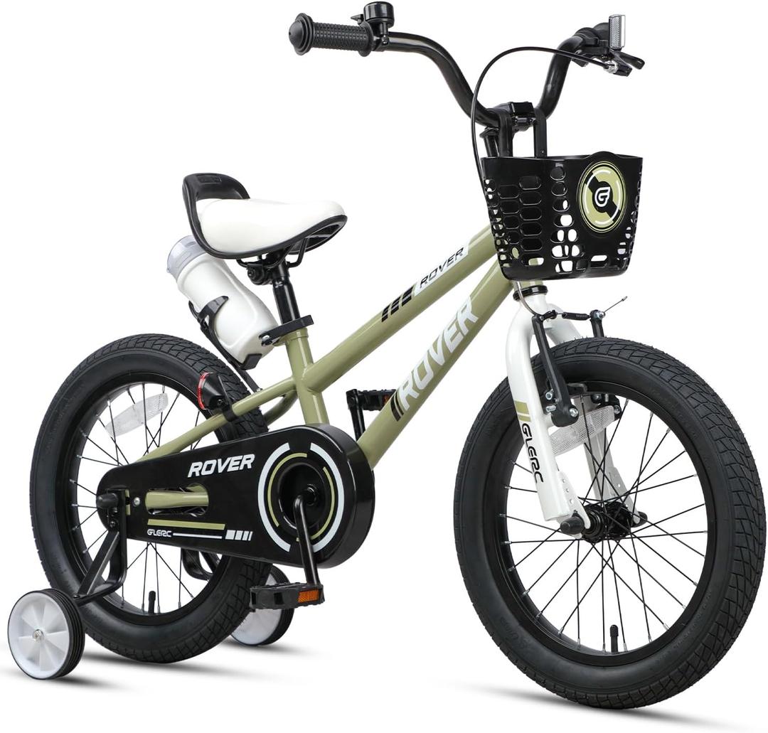Glerc Rover Kids Bike, 12-18 Inch Boys Bike for 2-9 Years Old Children, Kids Bicycle with Water Bottle & Basket & Training Wheels, Multiple Colors, 16 Inch With Training Wheels & Kickstand