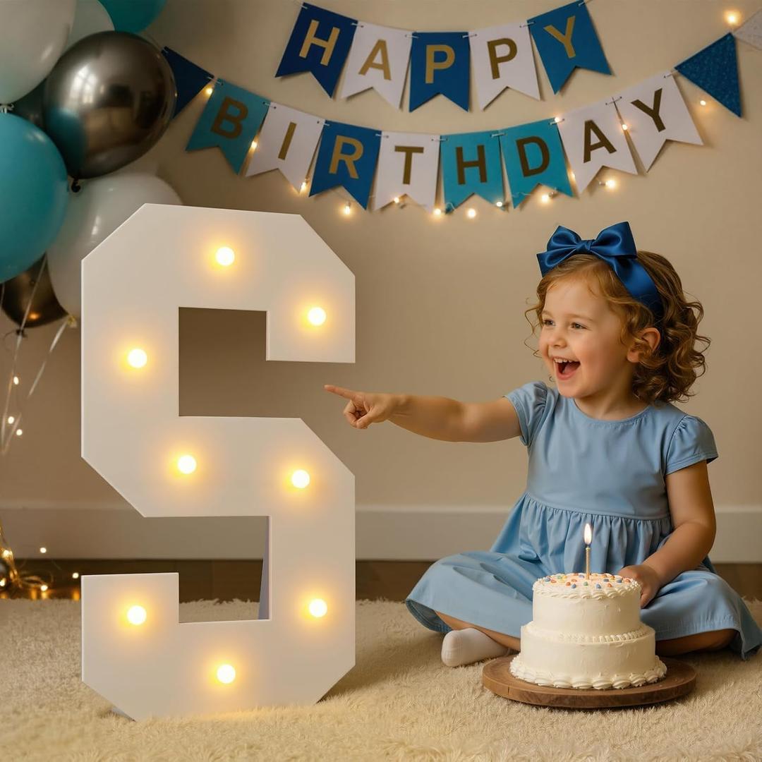 2FT Light Up letters, Quick 5-Min Setup, Battery Operated LED Large Lighted Letters for Party Birthday Baby Shower Wedding Graduation Decor, Marquee Letter S