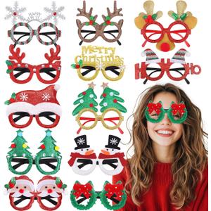 12Pcs Christmas Glasses Glitter Party Decorations Glasses Frames Cute Christmas Photo Props