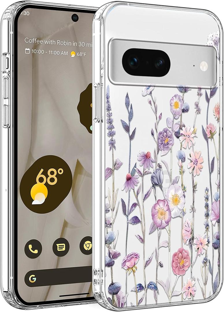 3 x for Google Pixel 7 5G 6,3'' Case, Cute Flower Case for Girls Women, Soft Shockproof Clear Phone Protective Cover with Colorful Floral Pattern Design Exquisite Phone Cover Stylish,01