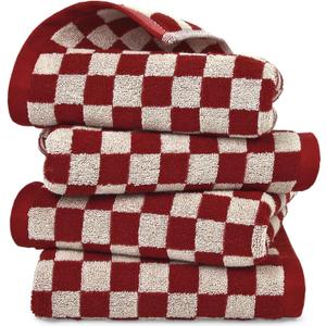 Jacquotha Red Hand Towels for Bathroom Set of 4 - Cute Checkered Hand Towel for Farmhouse Retro Guest Room & Kitchen Decor, Lightweight Cotton, 29 x 13