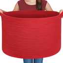 MEGASKET Extra Large Red Basket for Organizing, 22" X 22" X 14" Woven Cotton Rope Bins for Blankets, Baby Nursery Wicker Laundry Basket, Kids Dog Toy Storage Box, Big Red Living Room Decor Organizer
