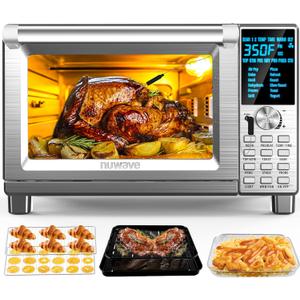 Nuwave Bravo Air Fryer Toaster Smart Oven, 12-in-1 Countertop Convection, 30-QT XL Capacity, 50-500F Temperature Controls, Top and Bottom Heater Adjustments 0%-100%, Brushed Stainless Steel Look