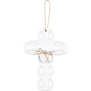 Mud Pie Scalloped Ceramic Cross, Medium. 8" x 4"