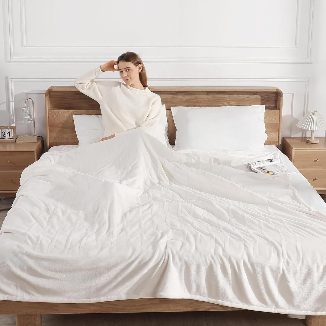 Electric Blanket Full Size Heated Blanket - Soft Silky Warm Electric Blanket with 5 Heating Level & 10 Hour Auto Off Heating Blanket, ETL Certified & Machine Washable for Grandma Gifts(Cream White) (72" x 84" Full)