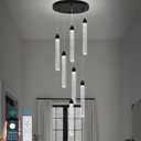 Crystal Staircase Chandelier, Modern Black Spiral Dimmable LED Cluster Raindrop Foyer Chandelier Lighting, Bubble Living Room Hanging Light Fixture 7 Light Remote Control, 11.8 Inches