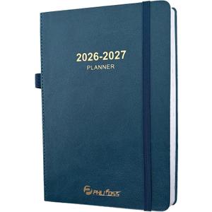 Daily Planner 2026-2027, One Page Per Day, Academic Calendar (July 2026 - June 2027), Appointment Book with Time Slots and Monthly Tabs, 5.7" x 8.25", Pocket, Leather Cove (Blue)