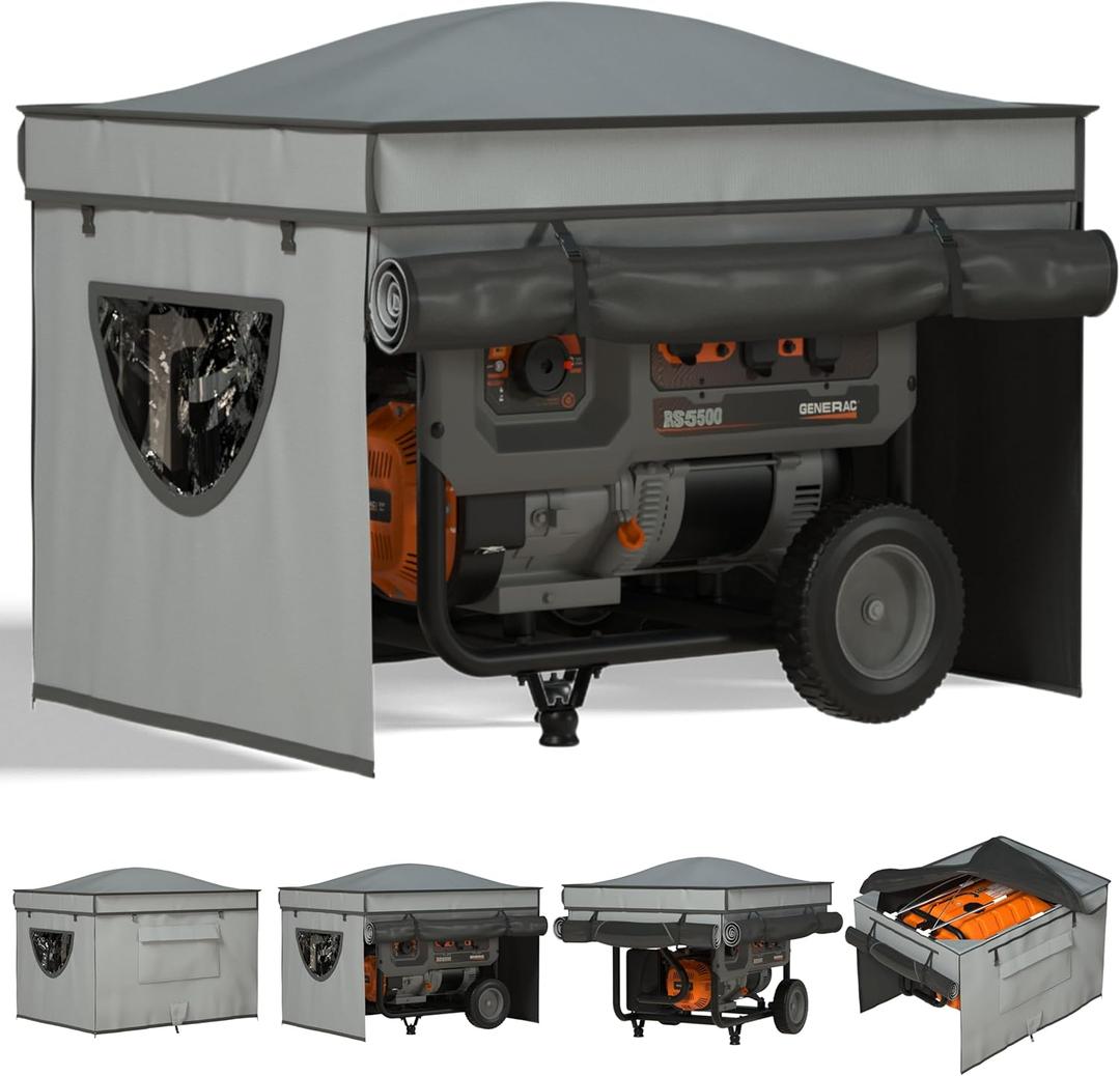 Generator Covers While Running, Waterproof Heavy Duty Generator Tent, 1680D+210D Double Layer, Rooftop Design, Large Generator Cover, 32 x24 x24, Grey (Gray,with bracket)