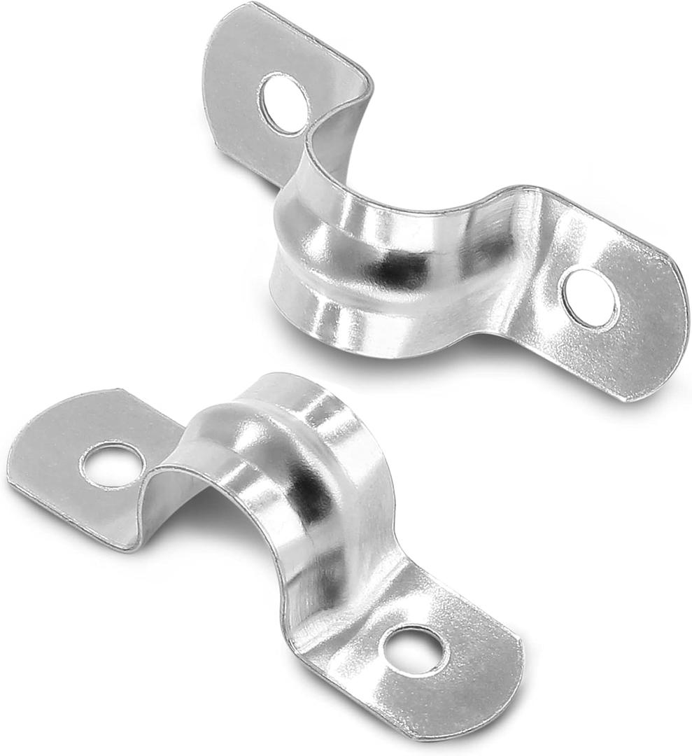 Piutouyar 50 Pack 12MM Two Hole Strap U Bracket 304 Stainless Steel Rigid Pipe Strap Clamp Heavy Duty Tube Strap Tension Clip (1/2 Inch)
