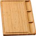 Large Bamboo Wood Cutting Board for Kitchen, Cheese Charcuterie Board with 3 Built-in Compartments and Juice Grooves, Butcher Block (17x12.6")