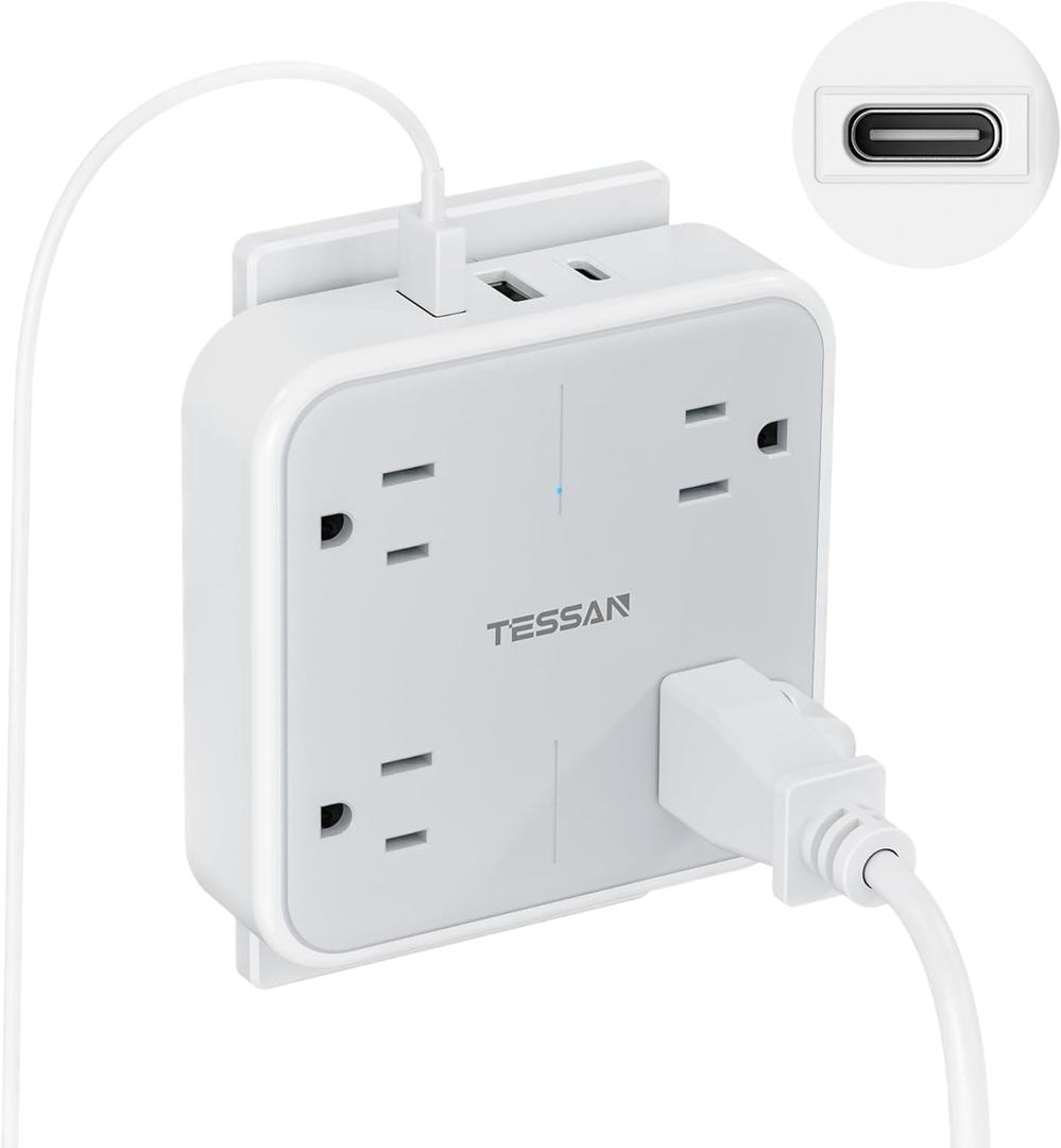 Multi Plug Outlet Extender, TESSAN Surge Protector Splitter with 3 USB (1 USB C Port) Wall Charger, Multiple Expander for Travel, Home, College Dorm Room