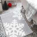 Estmy Grey Snowflake Christmas Bathroom Rugs 16W x 24L Non-Slip Rubber Backed Machine Washable, Soft Absorbent Shaggy Xmas Bath Mat Rug Winter Themed Christmas Festive Bathroom Floor Mat