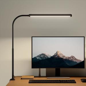 SUPERDANNY Eye-Caring LED Desk Lamp 360 Flexible Gooseneck Work Lamp with Desk Side Clamp Touch Control 3 Light Colors Smooth Dimming Task Lighting Reading Light for Home Office College Dorm, Black