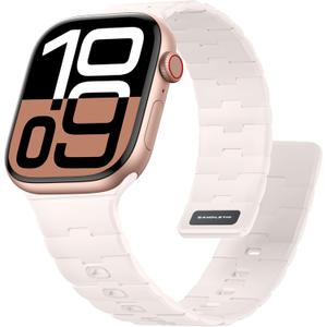 Bandletic Magnetic Silicone Watchband Compatible with Apple Watch Band 44mm 45mm 46mm 49mm 42mm 41mm 40mm 38mm Men Women, Strong Magnet Sport Strap for iWatch Series 11 10 9 8 7 6 5 4 Ultra SE 3 2 1 (Light Blush)